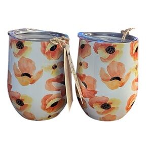 Twine Living Co, Insulated Wine‎ Cups, Poppy Print, 10oz, NWT